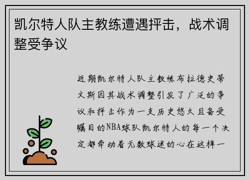 凯尔特人队主教练遭遇抨击，战术调整受争议